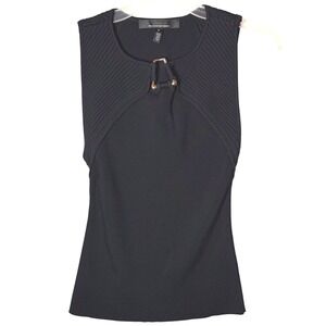 White House Black Market Tank Top Womens M Black Rib Knit Buckle Y2K